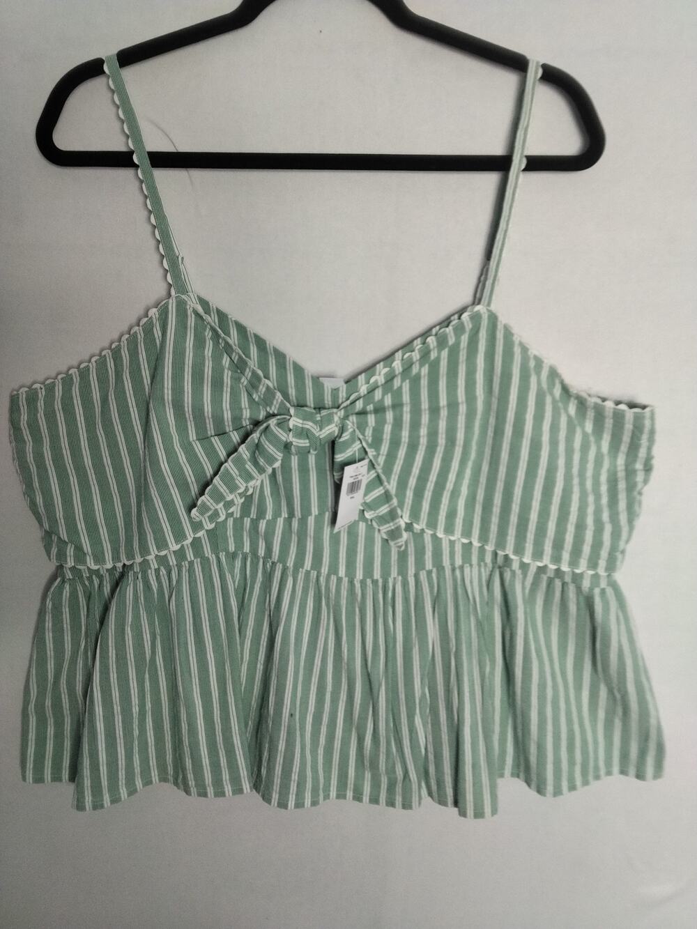 NWT Old Navy Fit & Flare Seersucker Peplum Cami Sz XXL Green White Stripes Tie